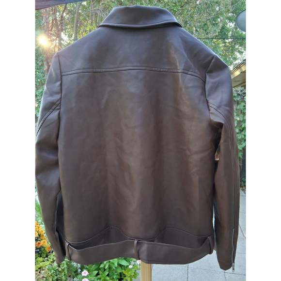 Lulus Brown Brave Behavior Vegan Leather Oversized Moto Jacket Sz S NWT Boutique - Picture 7 of 12